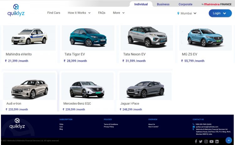 क्विकलिज़ भारत में लीजिंग और सब्सक्रिप्शन के लिए इलेक्ट्रिक वाहनों (EVs) की व्यापक रेंज की पेशकश करेगा